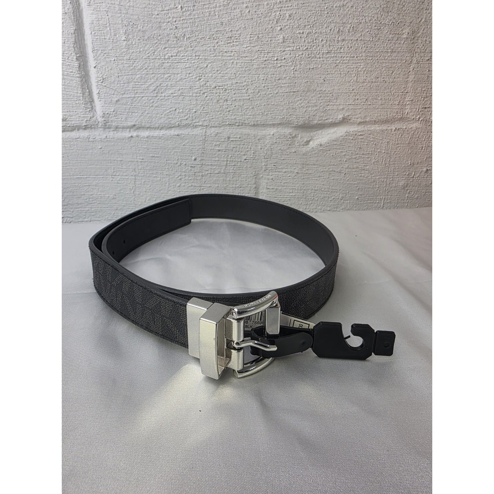MICHAEL KORS REVERSIBLE BELT WOMEN Size S LEATHER BLACK/GRAY SILVER BUCKLE NEW‎